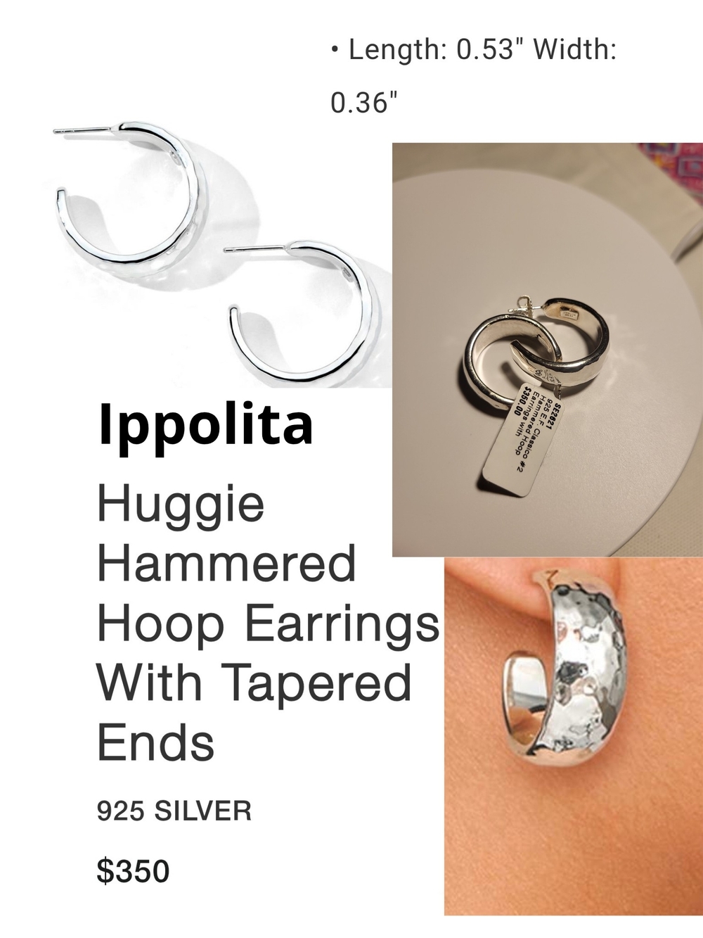 Ippolita Hammered Huggie Hoop Earrings Silver 925. Not original packaging. #280